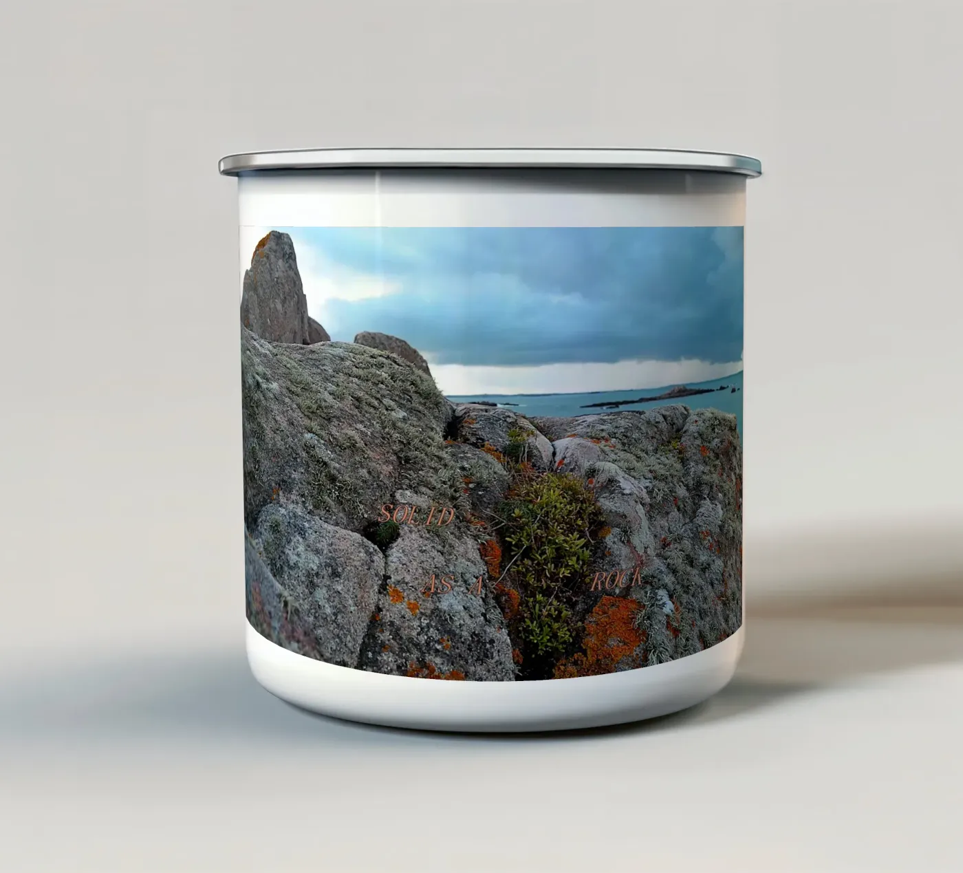 SOLID AS A ROCK. enamel mug by TYPOGRAPHY BY THIERRY VOBMANN
