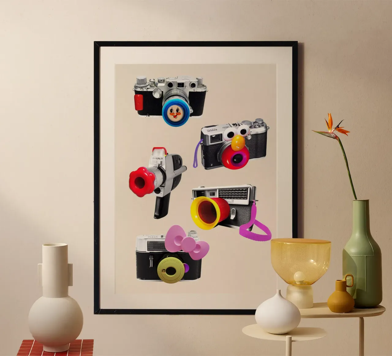 Toy Cameras poster con telaio in legno da Dikhotomy
