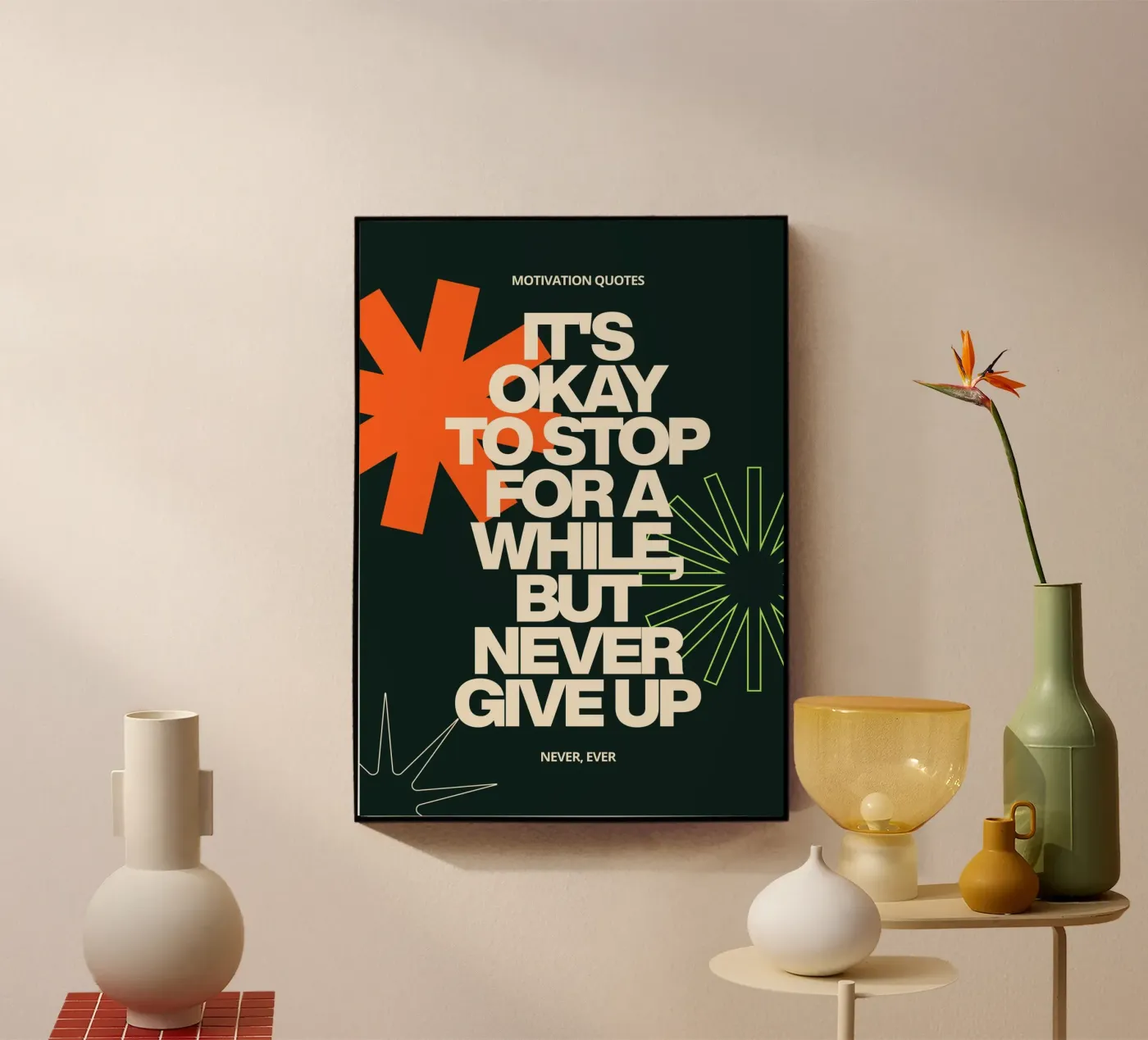 NEVER GIVE UP acryl van Daily Motivation