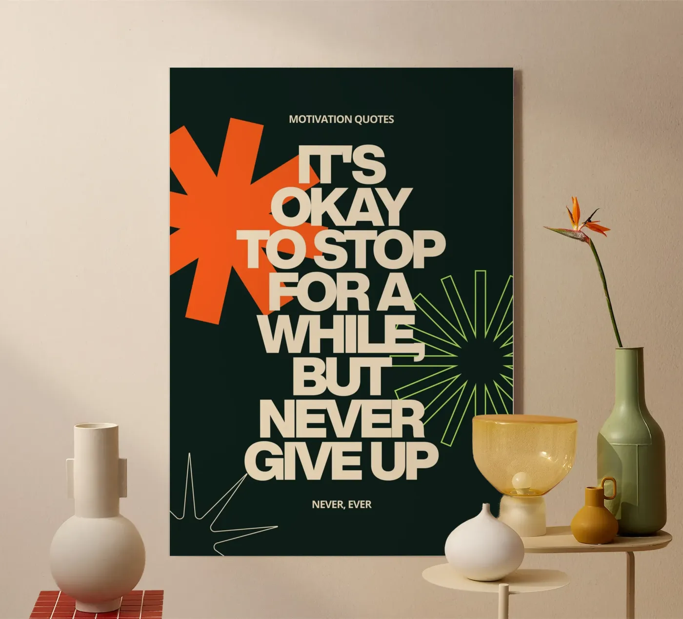NEVER GIVE UP acryl van Daily Motivation