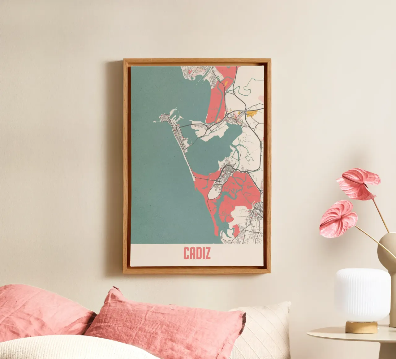 Cádiz Stadskaart - Stijlvolle Kunstprint | FineArt Print canvas met Baklijst van MOOODZART