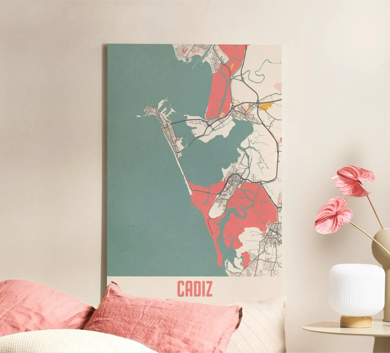 Cádiz Stadskaart - Stijlvolle Kunstprint | FineArt Print canvas met Baklijst van MOOODZART