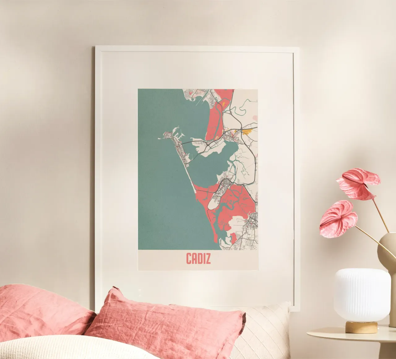 Mappa della città di Cadice - Stampa d'arte elegante | FineArt Print poster con telaio in alluminio da MOOODZART