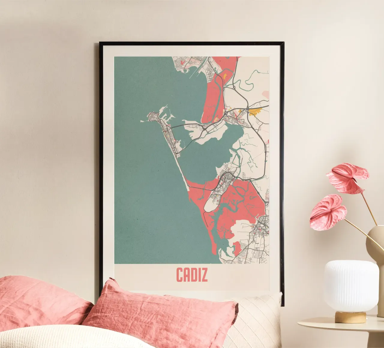 Mappa della città di Cadice - Stampa d'arte elegante | FineArt Print poster con telaio in alluminio da MOOODZART