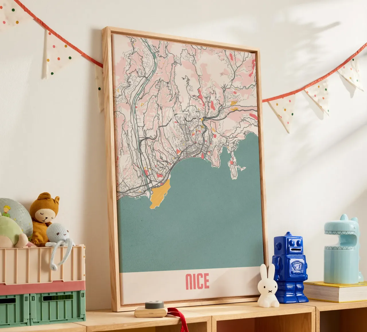 Nice City Map - Elegant Art Print | FineArt Print canvas with Floater frame by MOOODZART