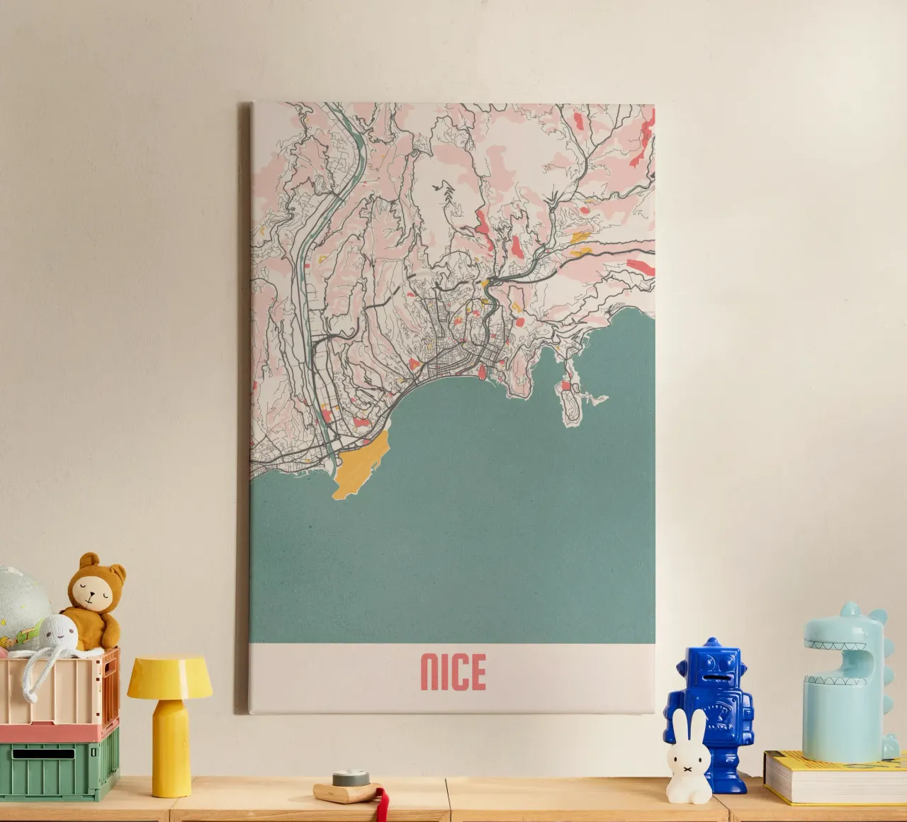 Nice City Map - Elegant Art Print | FineArt Print canvas with Floater frame by MOOODZART