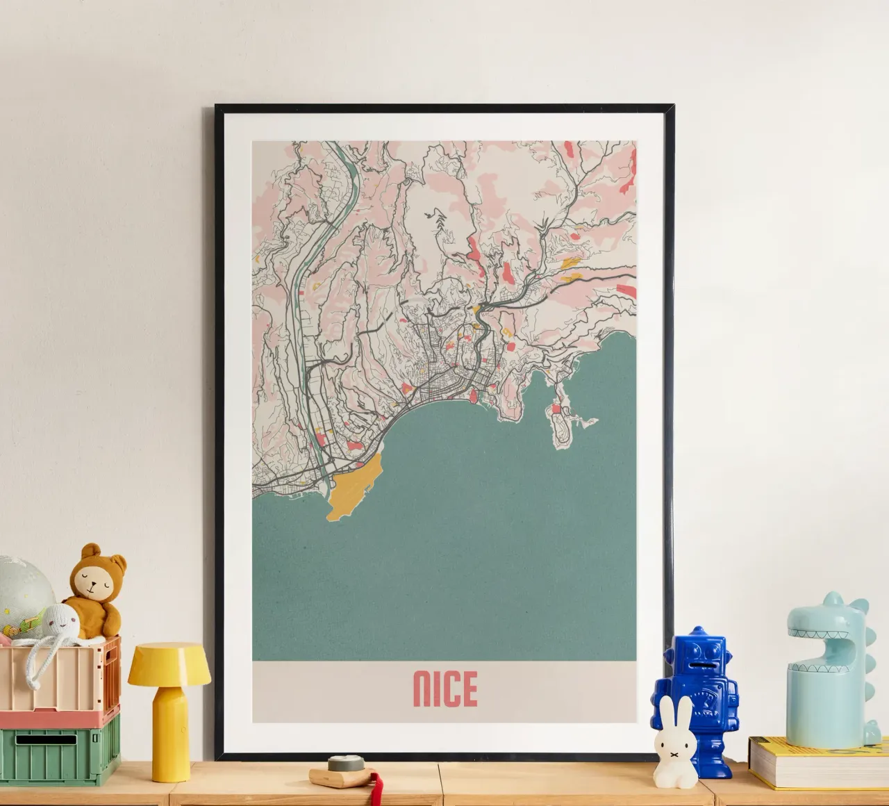 Mappa della città di Nizza - Elegante stampa d'arte | FineArt Print poster con telaio in alluminio da MOOODZART