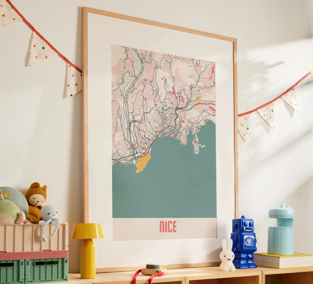 Mappa della città di Nizza - Elegante stampa d'arte | FineArt Print poster con telaio in alluminio da MOOODZART