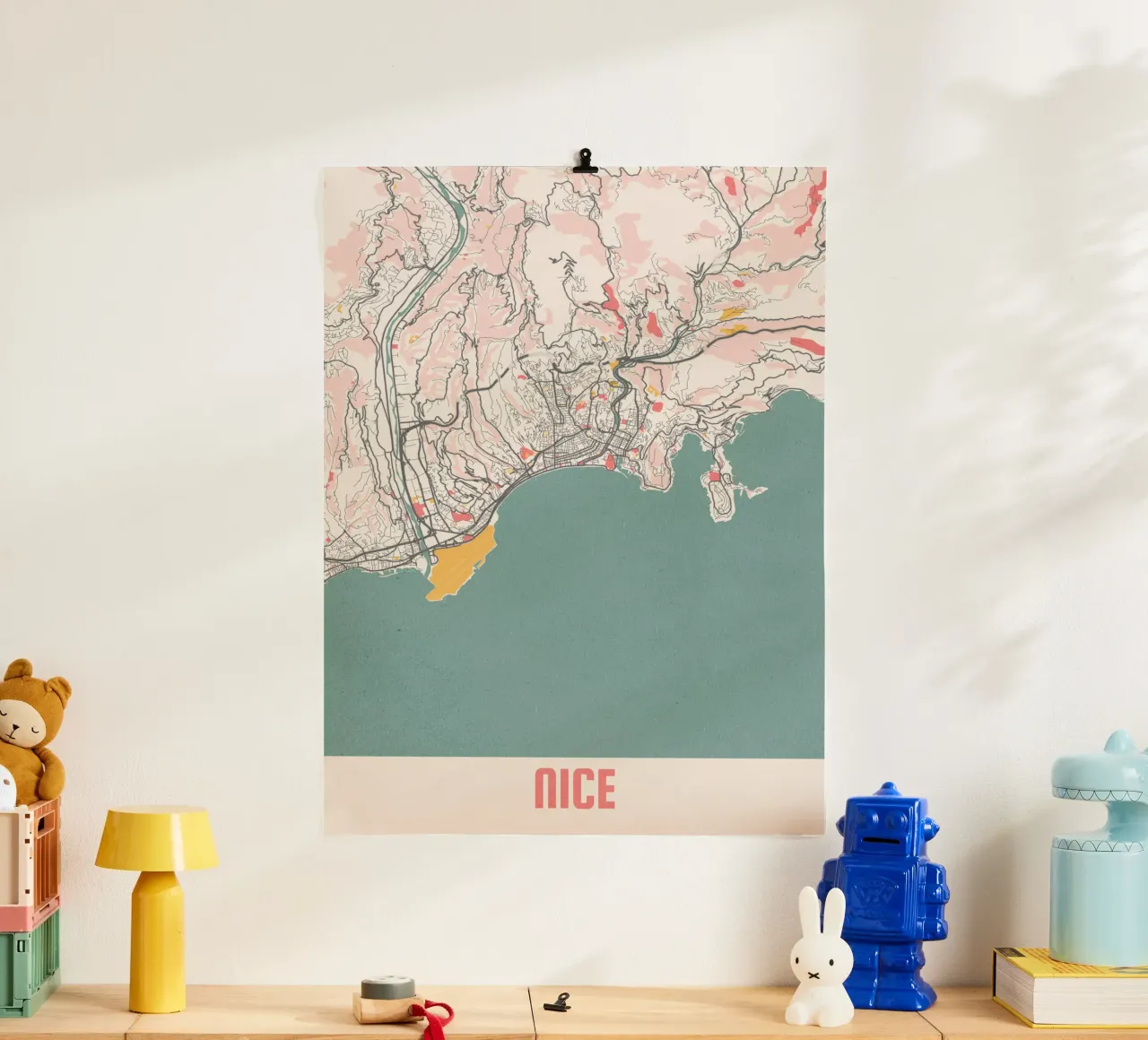 Mappa della città di Nizza - Elegante stampa d'arte | FineArt Print poster con telaio in alluminio da MOOODZART