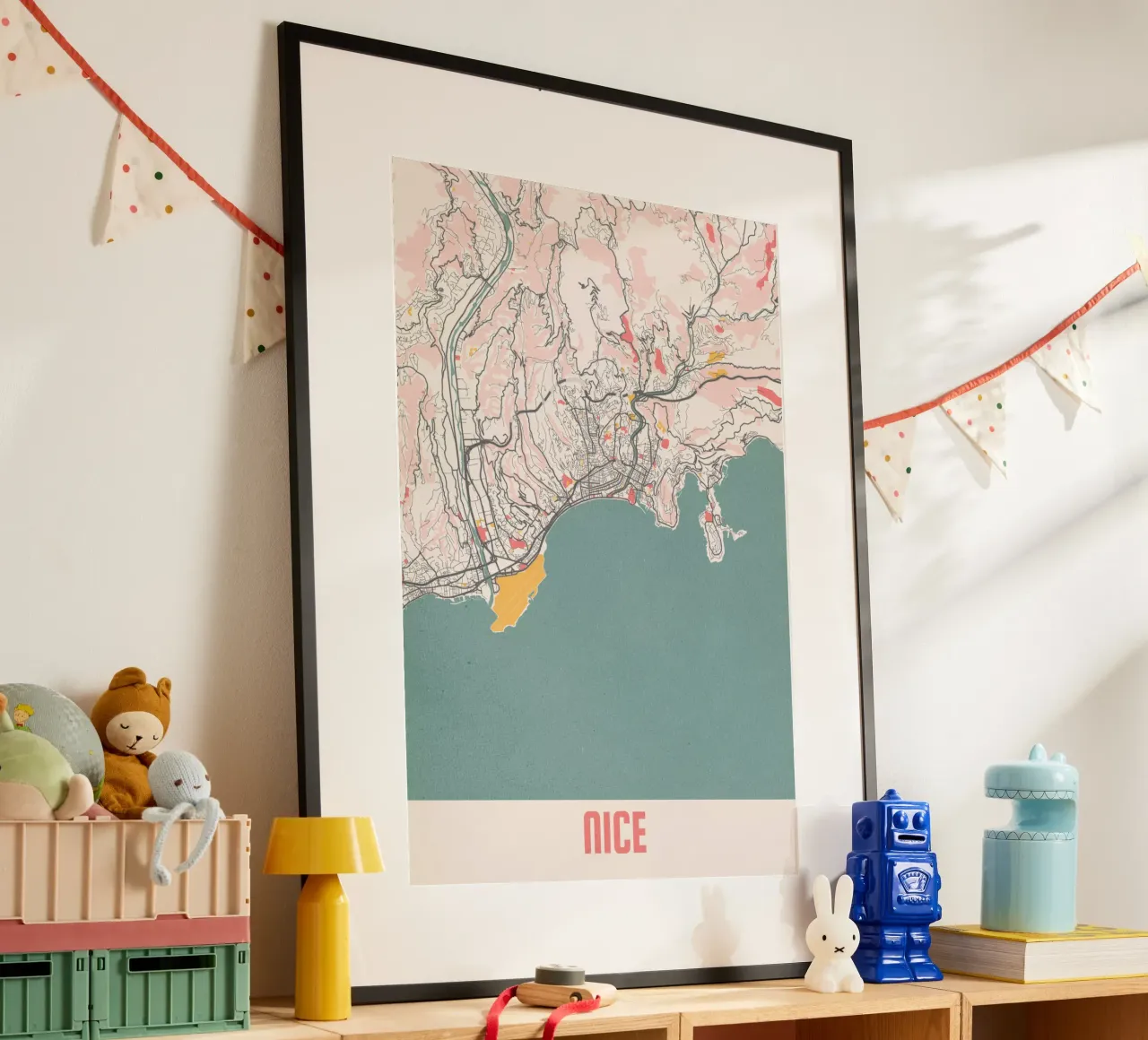 Mappa della città di Nizza - Elegante stampa d'arte | FineArt Print poster con telaio in alluminio da MOOODZART