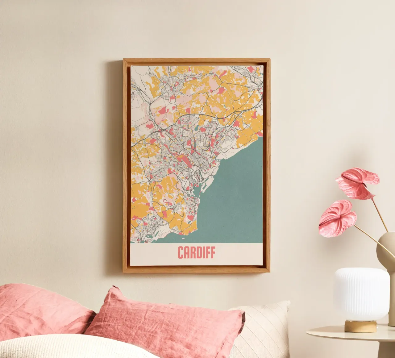 Cardiff City Map - Elegant Art Print | FineArt Print canvas with Floater frame by MOOODZART