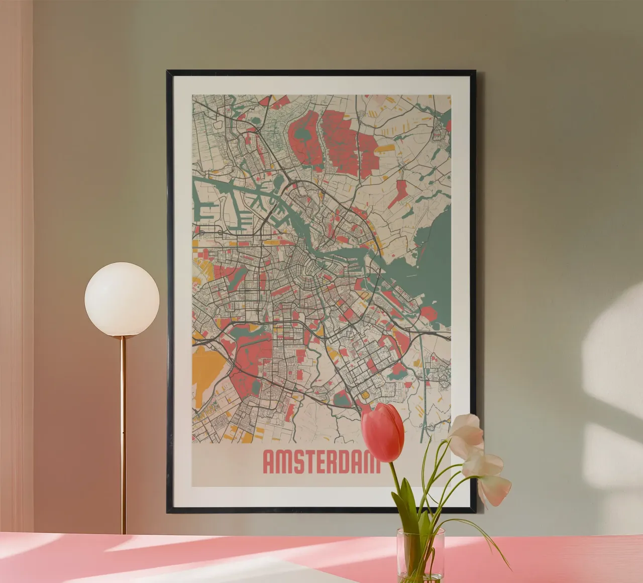 Amsterdam Kaart - Stijlvolle Kunstprint | FineArt Print hahnemühle van MOOODZART
