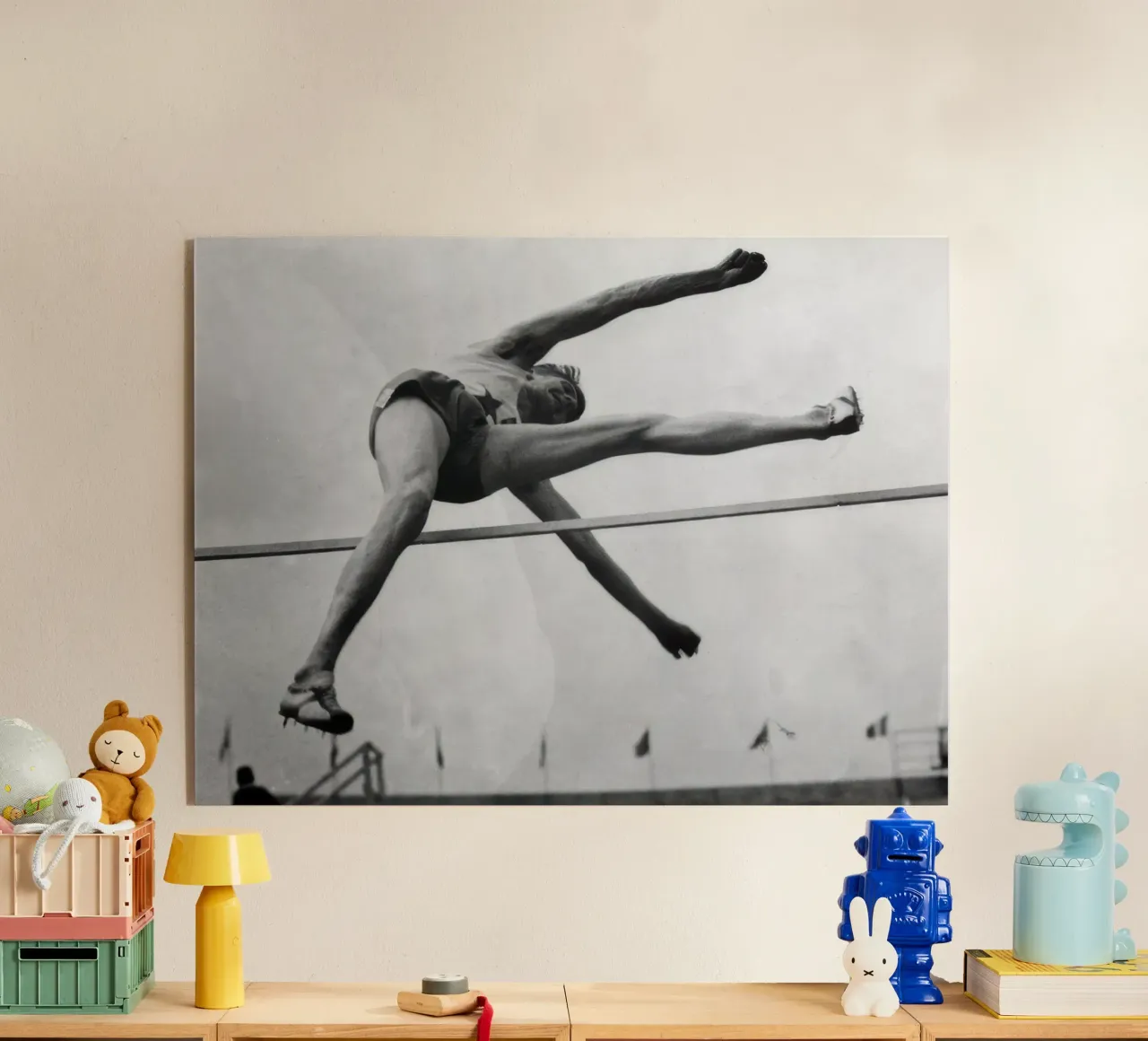 High jump practice acryl van clssical moment