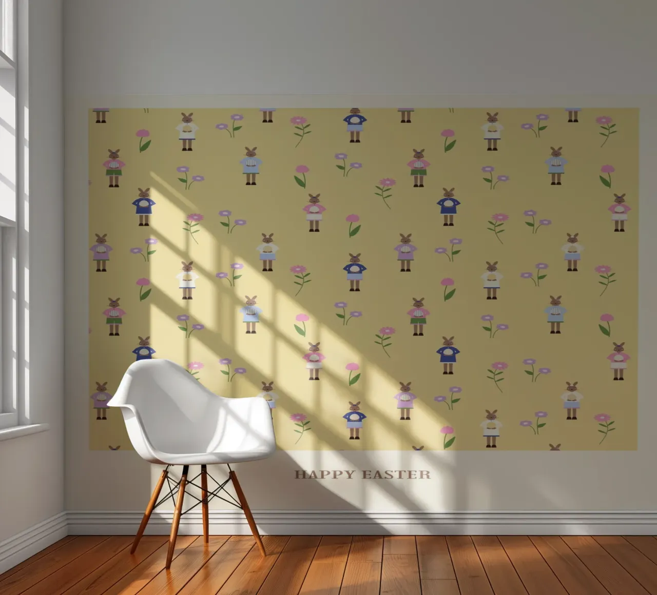 Happy Easter Pattern Yellow fotobehang van janamossmann