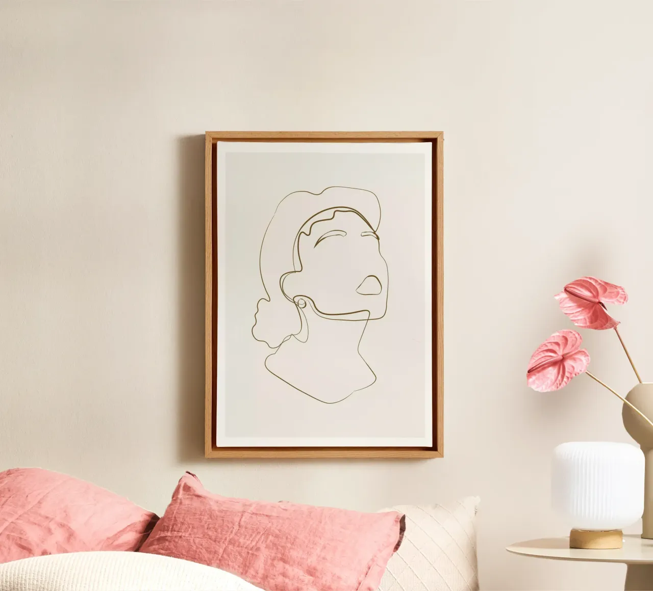Abstract Face Line Art canvas with Floater frame by NKTN Design