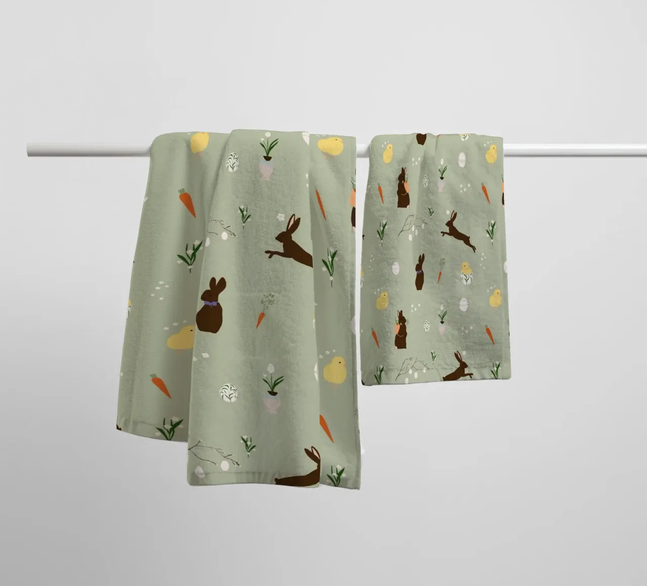 Paasmotief groen badhanddoek van Sophie Augustin Illustration