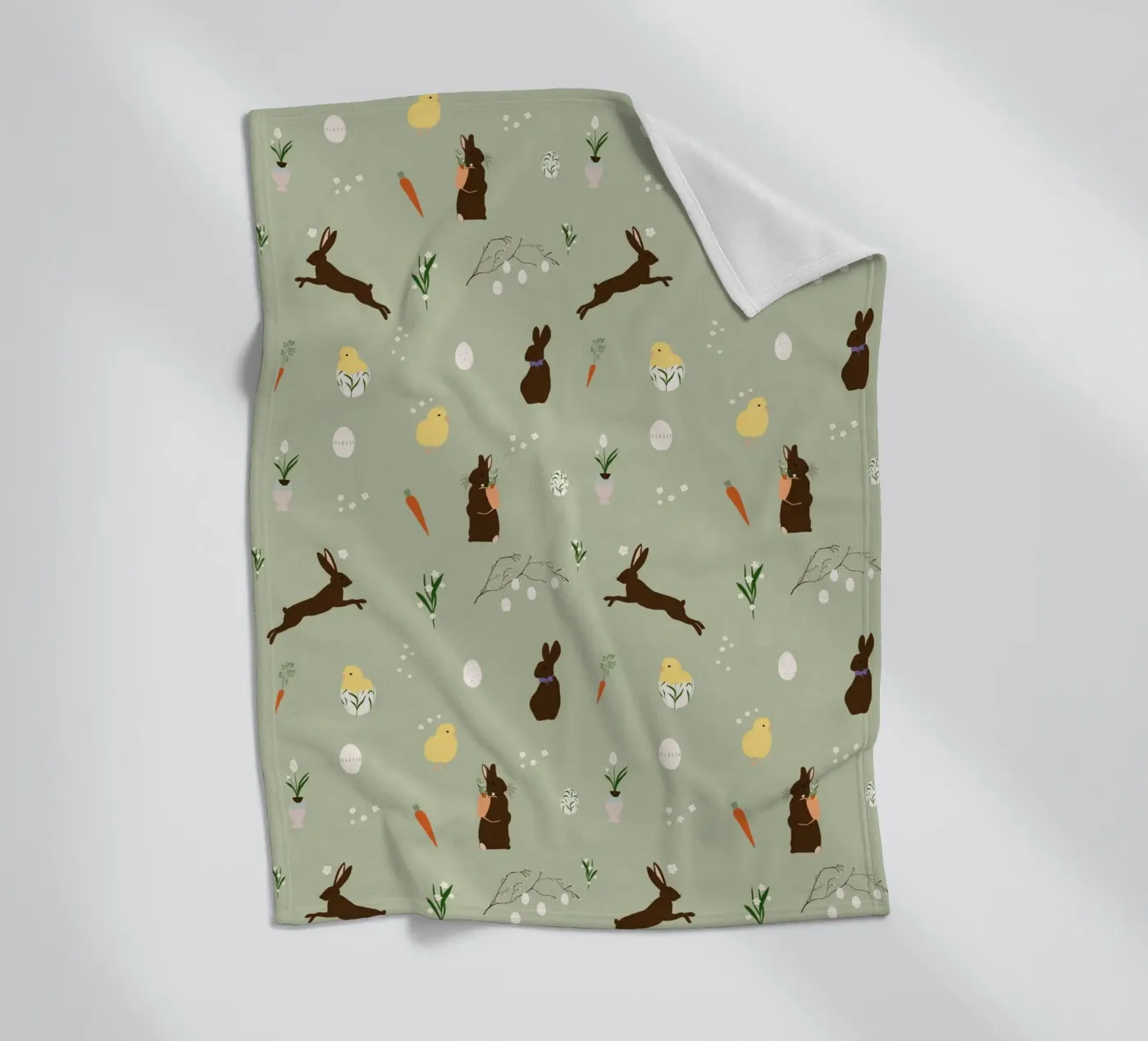 Easter Pattern Green fleece blanket by Sophie Augustin Illustration