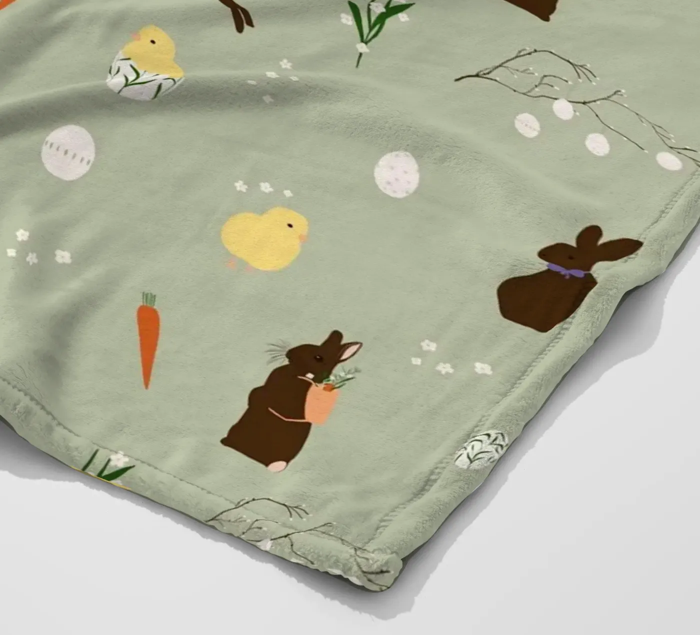 Easter Pattern Green fleece blanket by Sophie Augustin Illustration