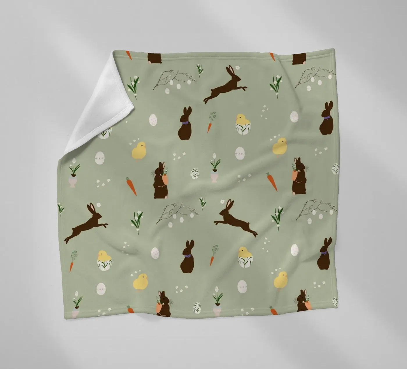 Easter Pattern Green fleece blanket by Sophie Augustin Illustration