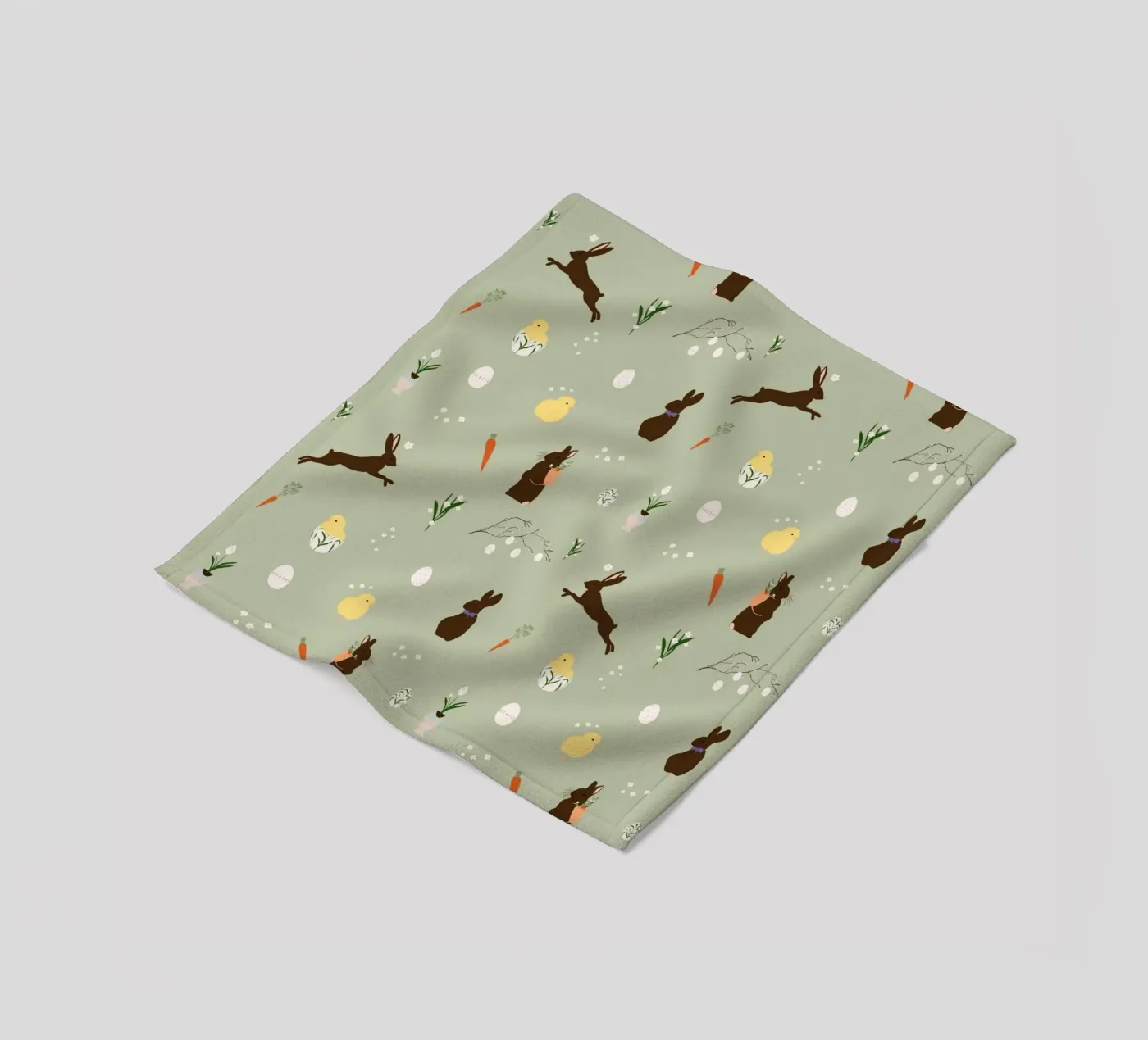 Easter Pattern Green fleece blanket by Sophie Augustin Illustration