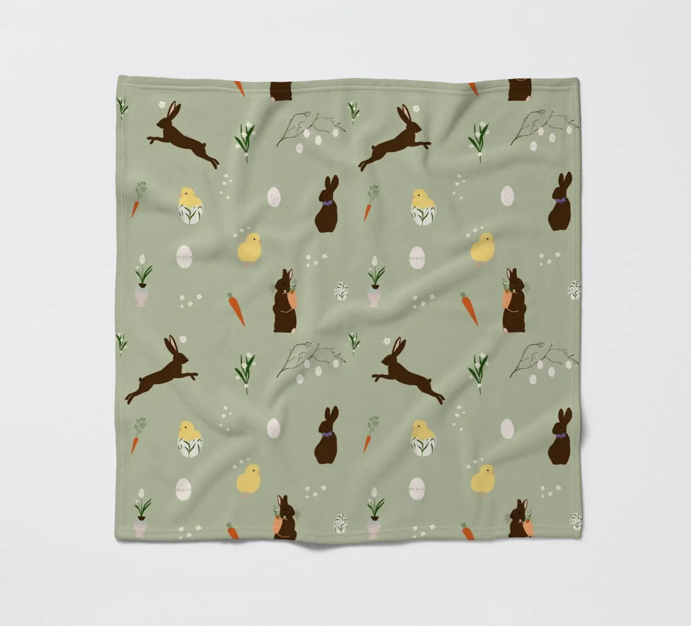 Easter Pattern Green fleece blanket by Sophie Augustin Illustration