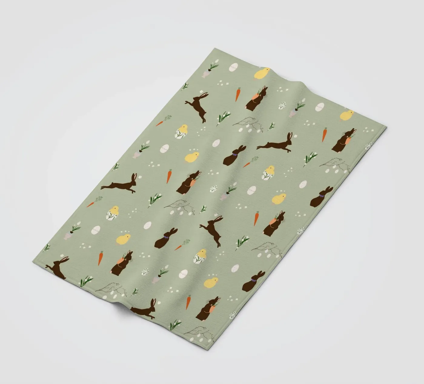 Easter Pattern Green fleece blanket by Sophie Augustin Illustration