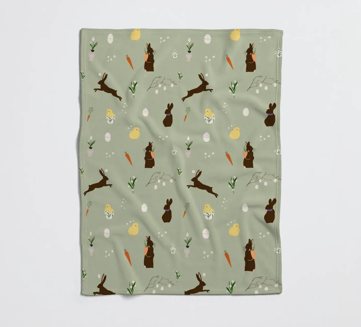 Easter Pattern Green fleece blanket by Sophie Augustin Illustration