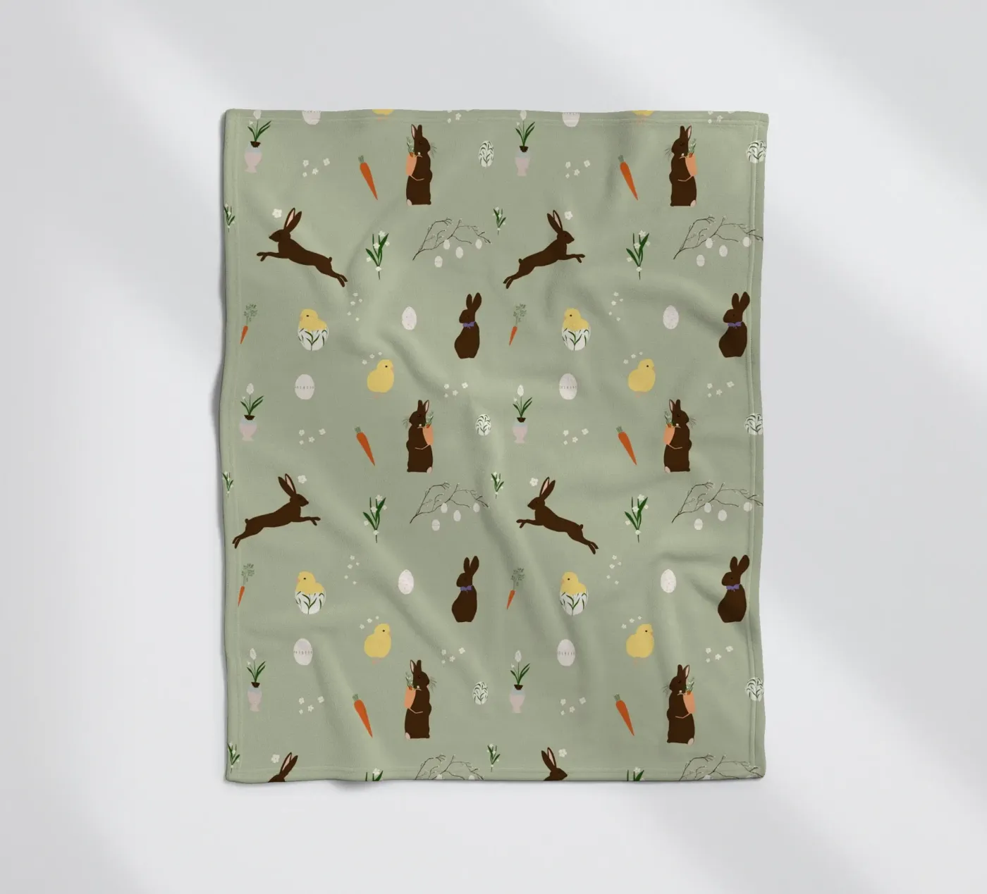 Easter Pattern Green fleece blanket by Sophie Augustin Illustration