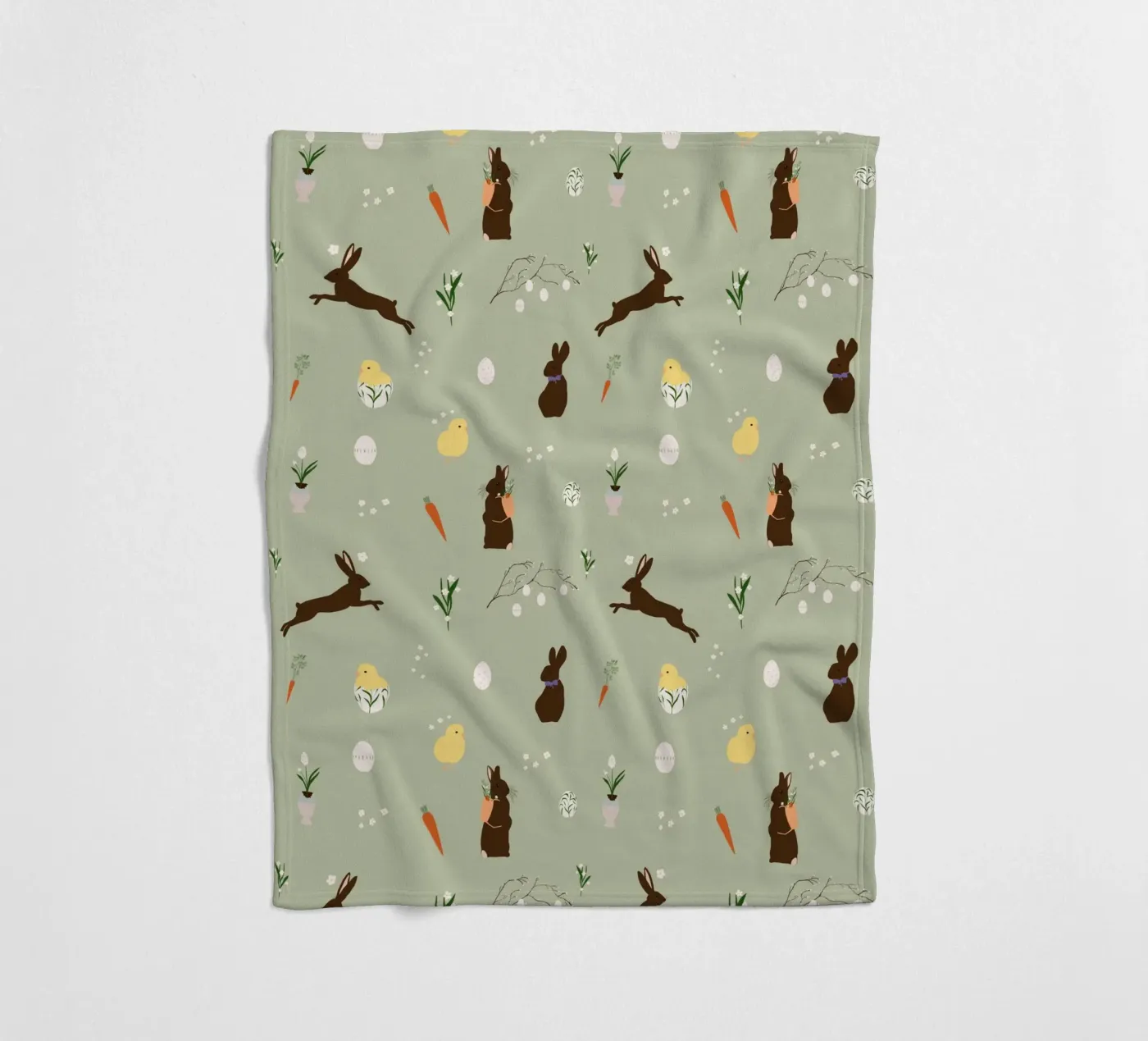 Easter Pattern Green fleece blanket by Sophie Augustin Illustration