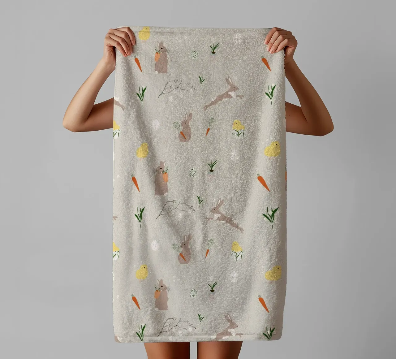 Easter pattern beige towel by Sophie Augustin Illustration