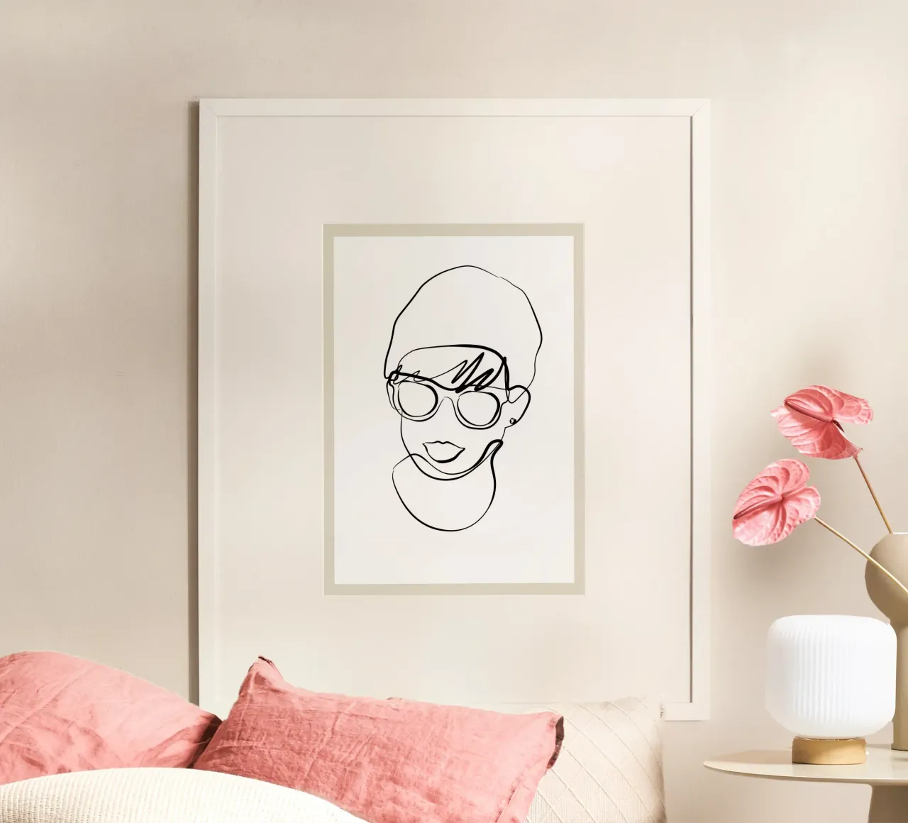 Ritratto di linea di donna moderna poster con telaio in alluminio da NKTN Design