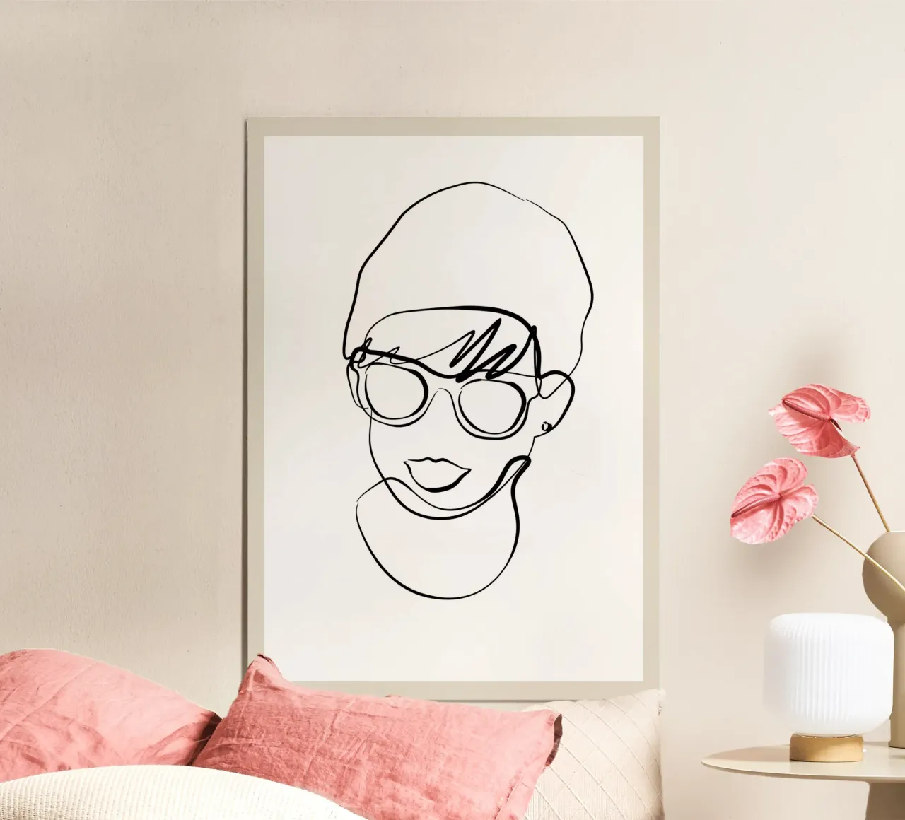 Ritratto di linea di donna moderna poster con telaio in alluminio da NKTN Design
