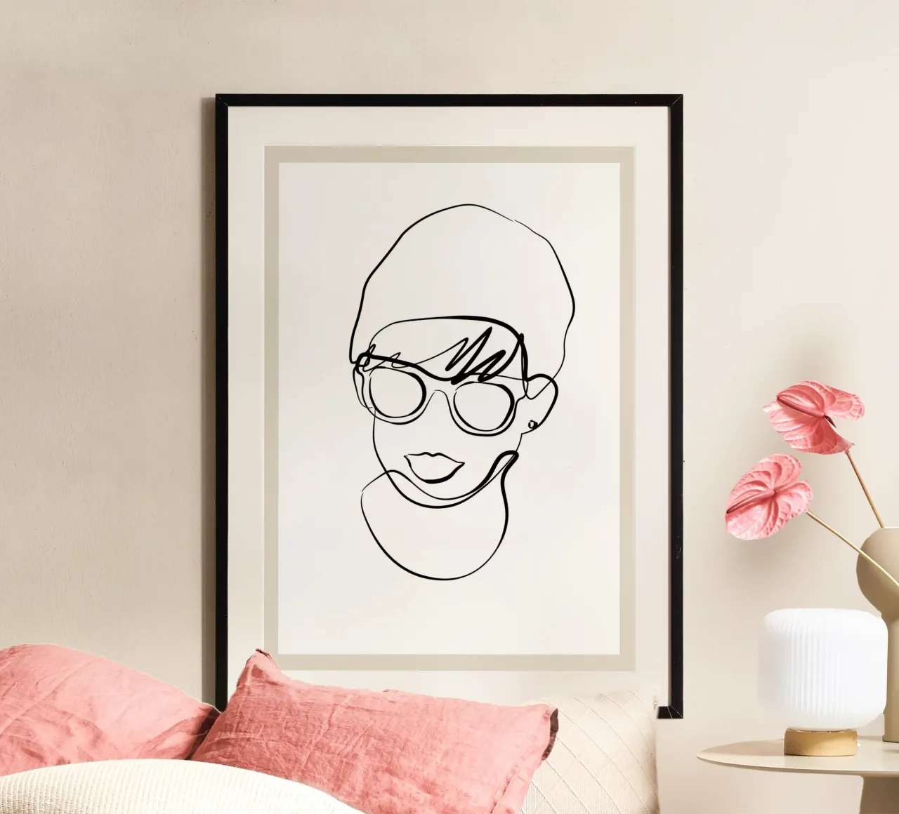 Ritratto di linea di donna moderna poster con telaio in alluminio da NKTN Design