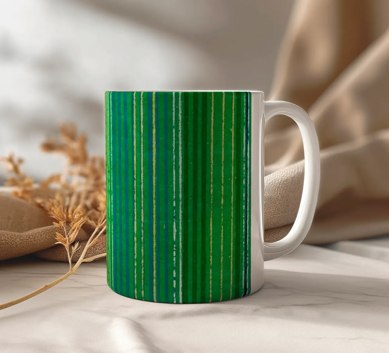Pattern Lines Green ceramic mug by Asian Art