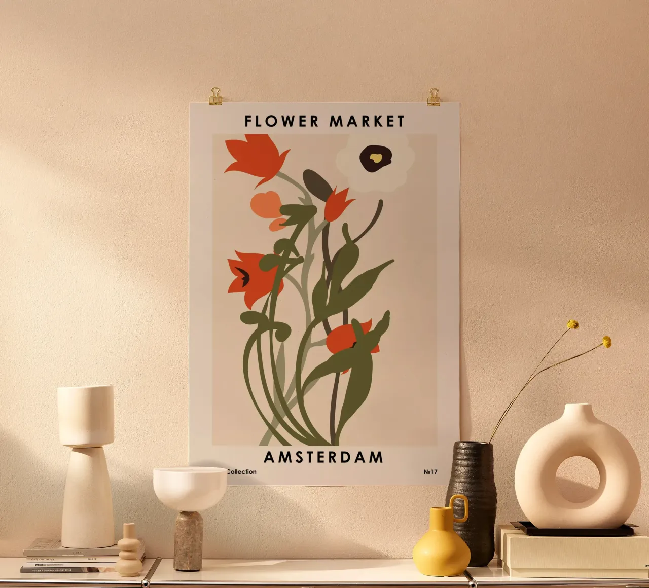 Mercato dei fiori di Amsterdam poster con telaio in legno da NKTN Design