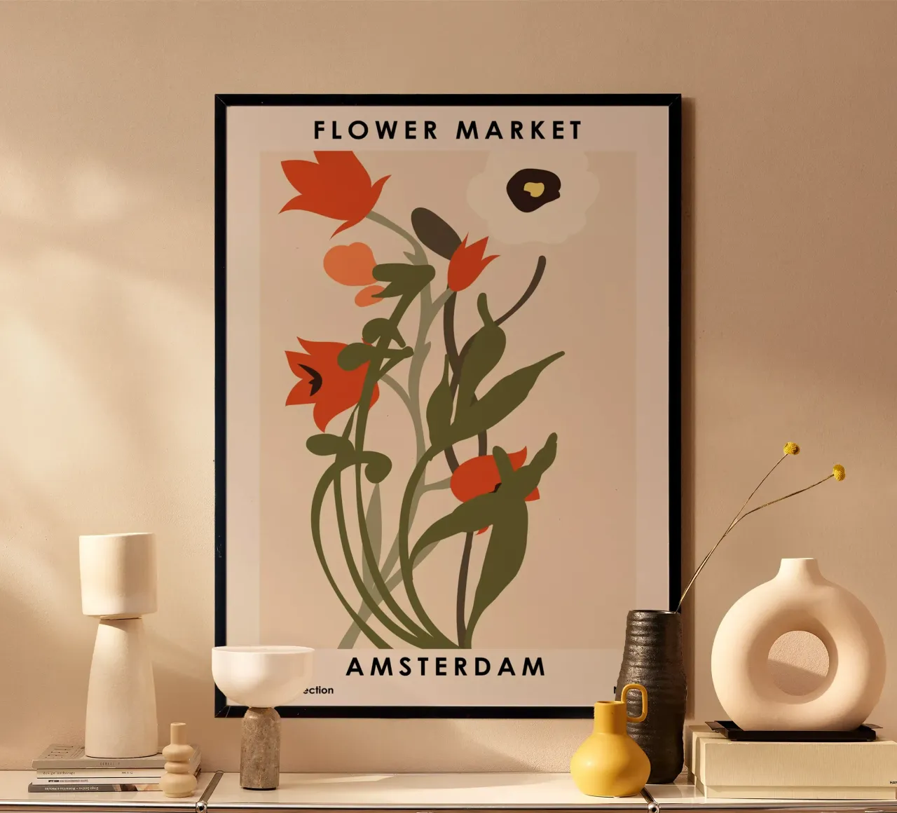 Mercato dei fiori di Amsterdam poster con telaio in legno da NKTN Design