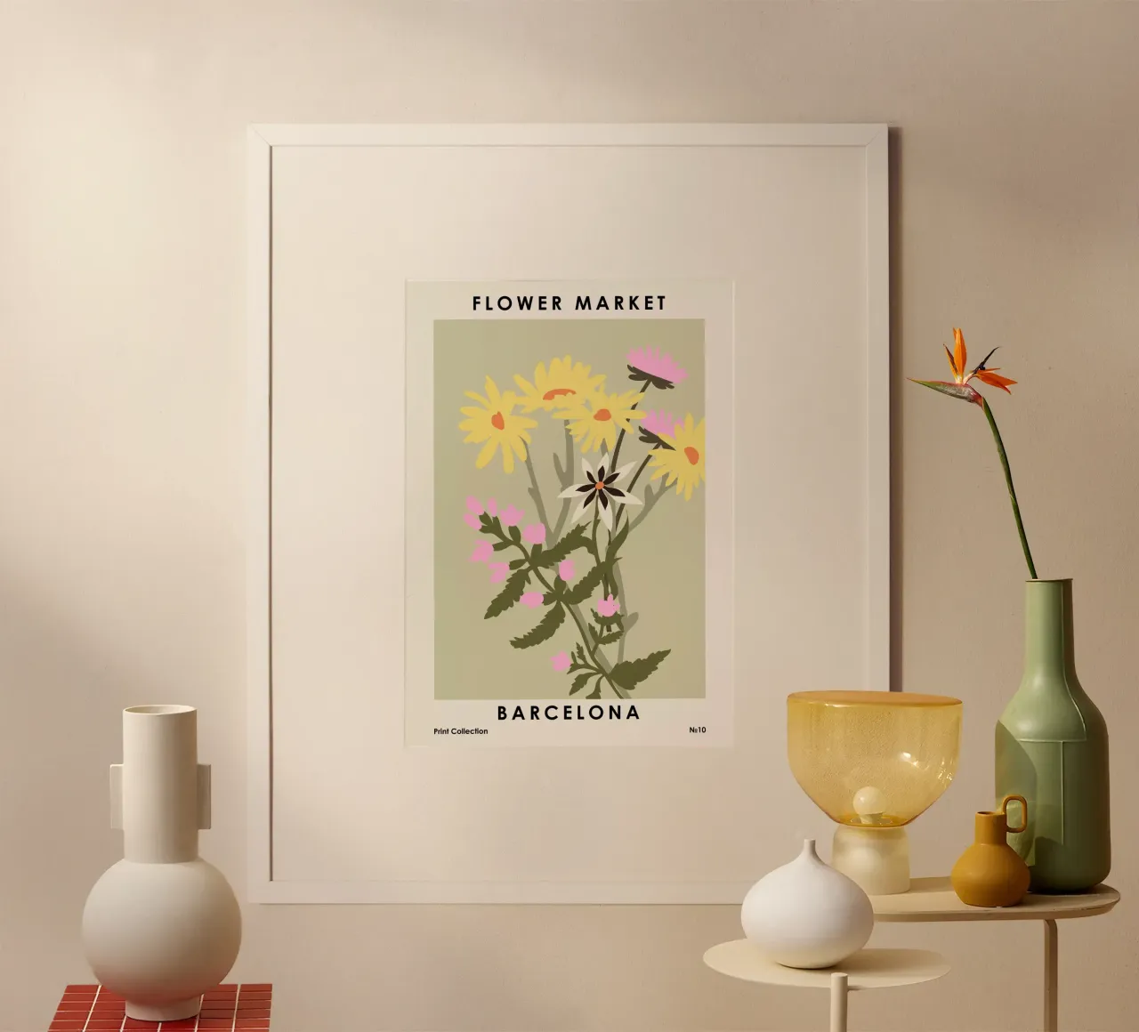 Mercato dei fiori di Barcellona poster con telaio in legno da NKTN Design