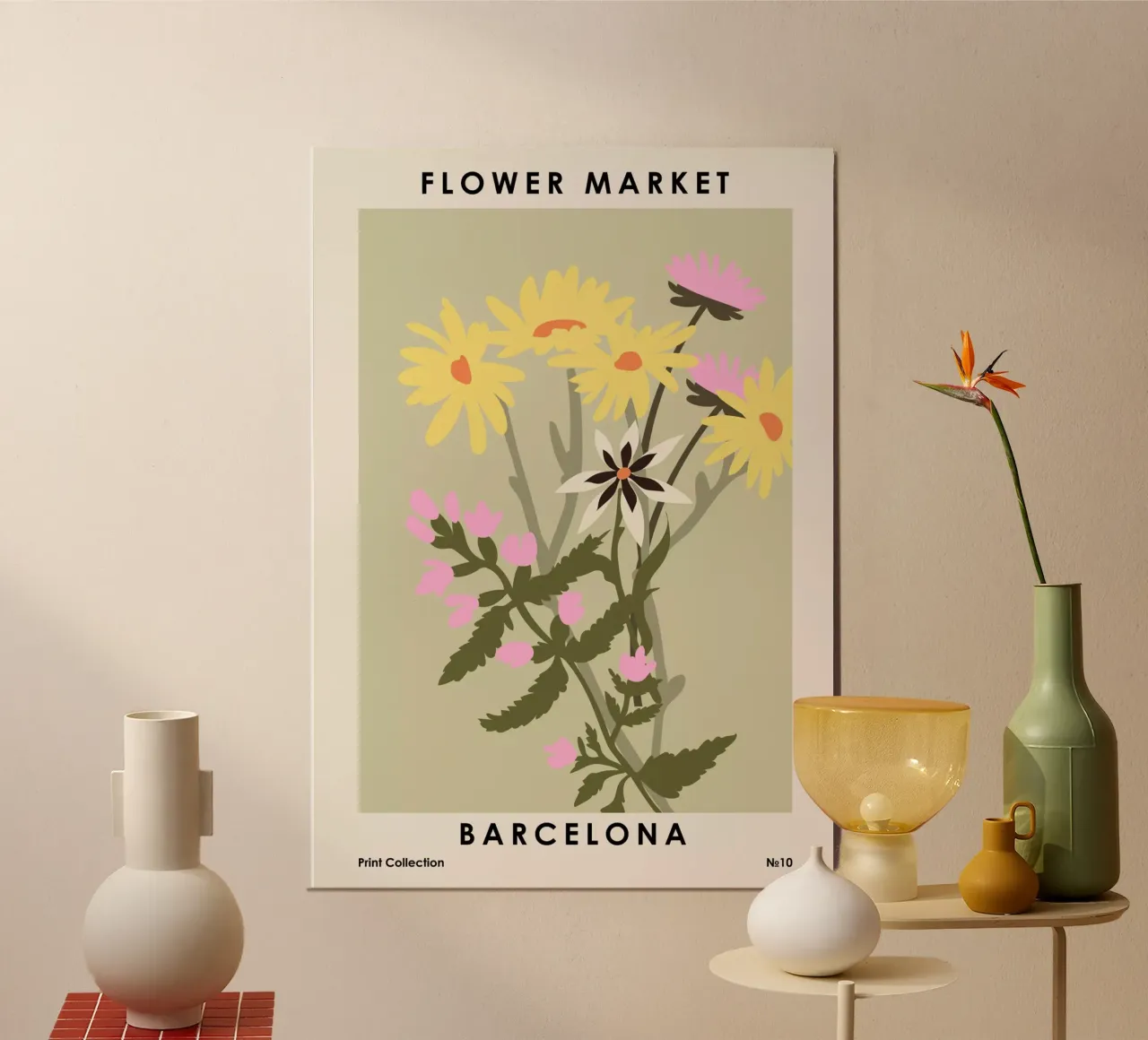 Mercato dei fiori di Barcellona poster con telaio in legno da NKTN Design