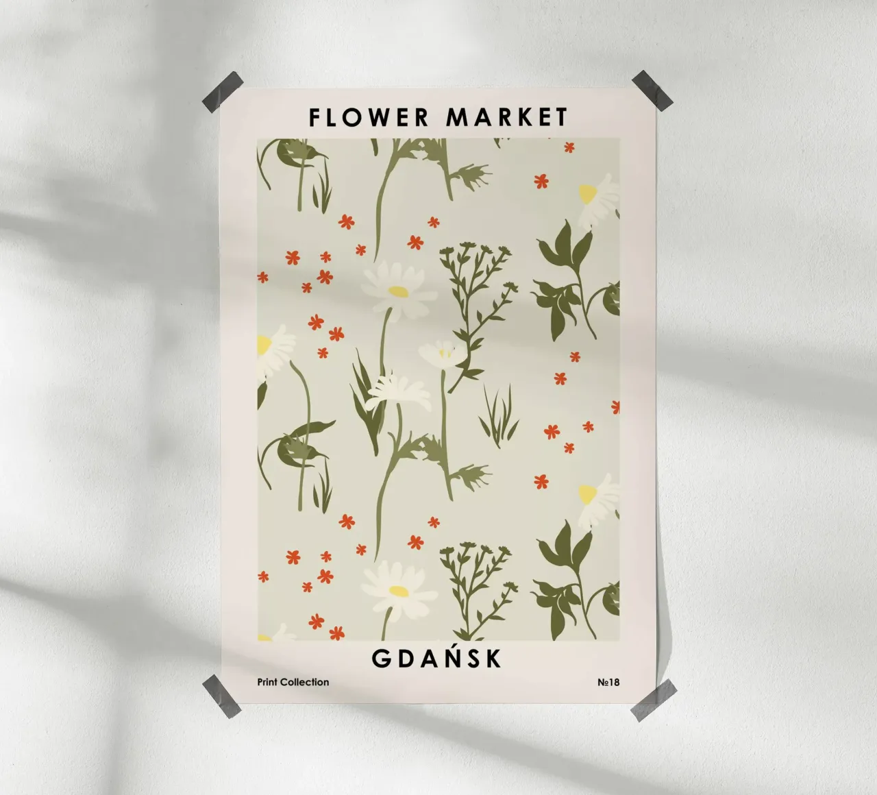 Mercato dei fiori di Danzica poster con telaio in legno da NKTN Design