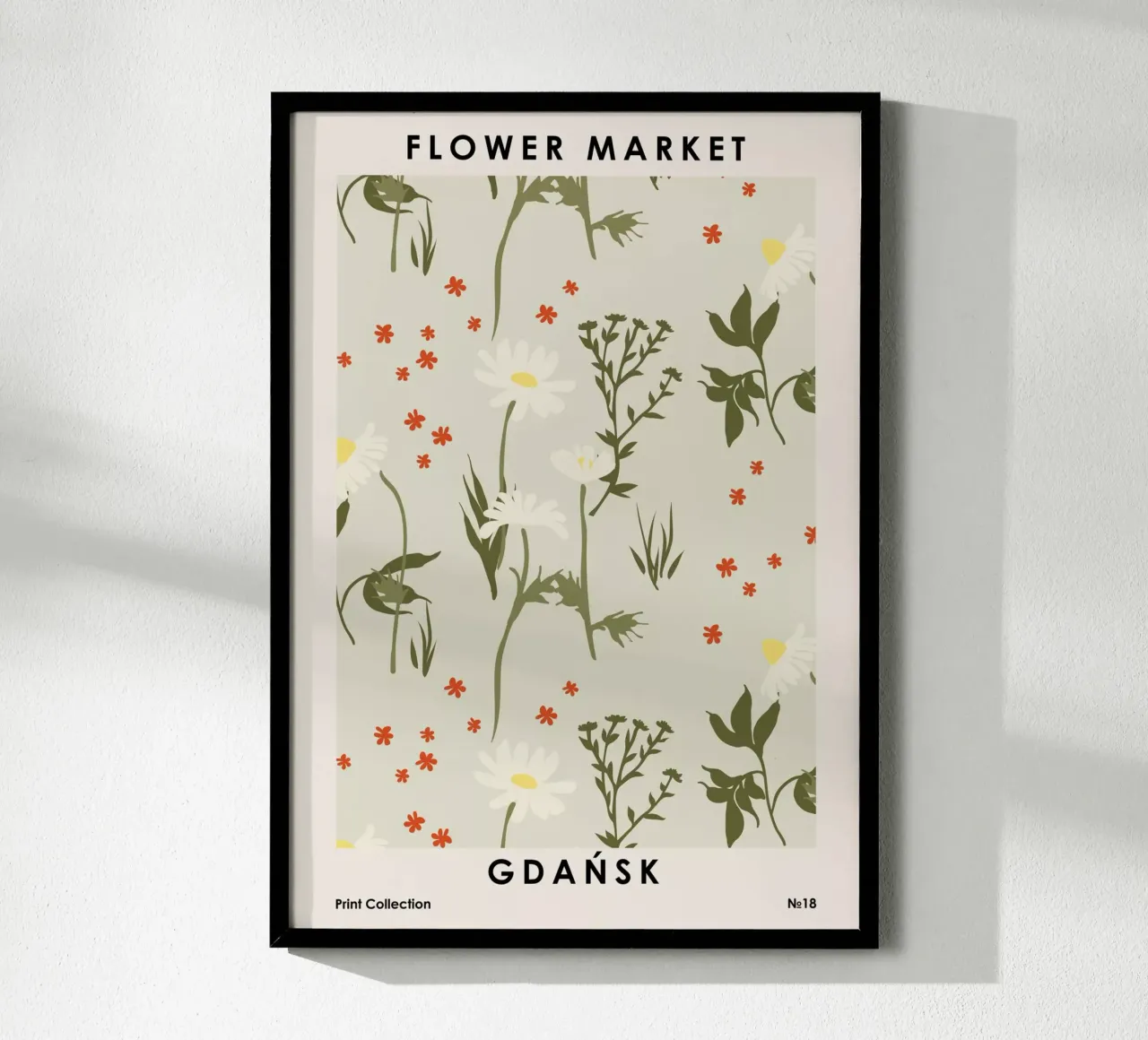 Mercato dei fiori di Danzica poster con telaio in legno da NKTN Design