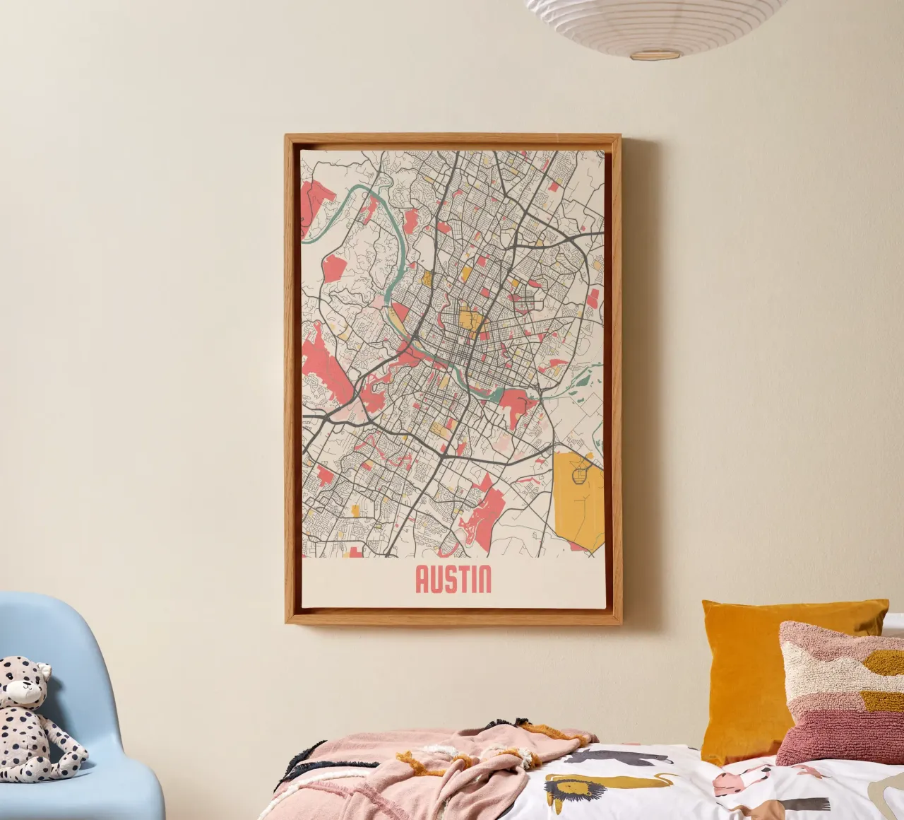 Austin Kaart van de Stad - Stijlvolle Kunstdruk | FineArt Print canvas met Baklijst van MOOODZART