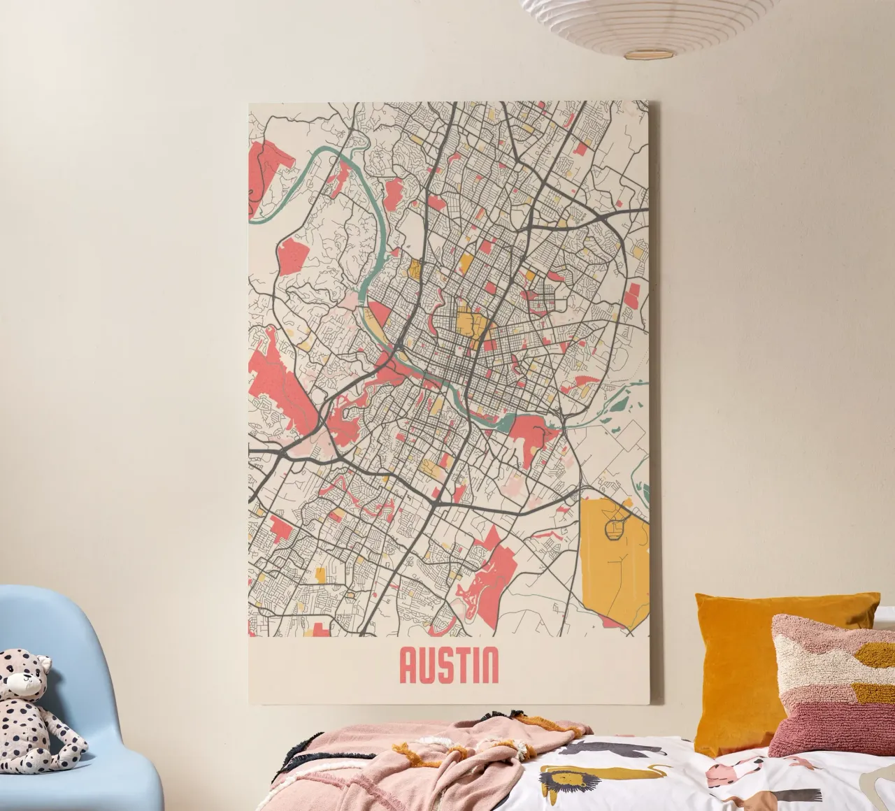 Austin Kaart van de Stad - Stijlvolle Kunstdruk | FineArt Print canvas met Baklijst van MOOODZART
