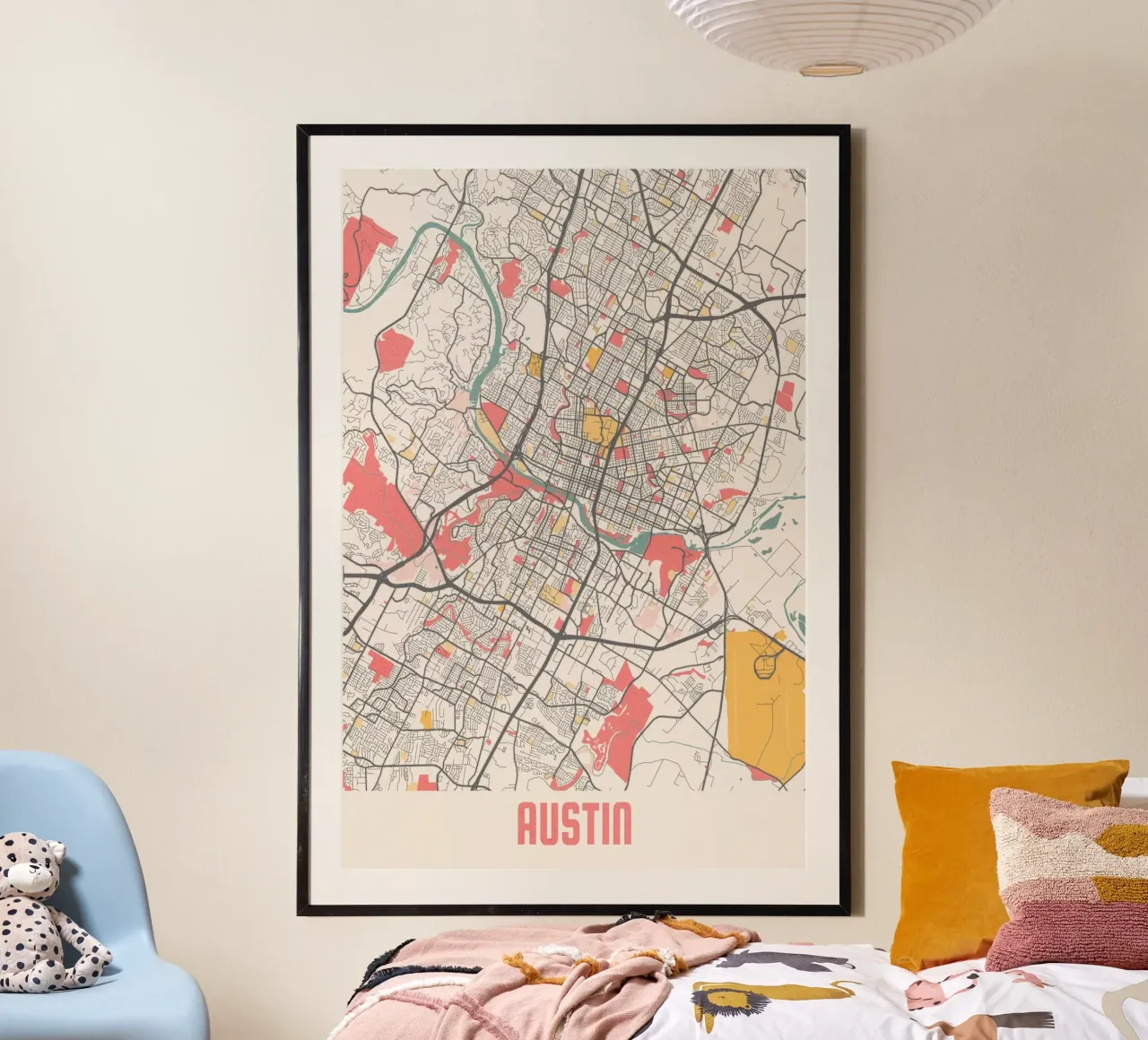 Mappa della città di Austin - Stampa d'arte elegante | FineArt Print poster con telaio in legno da MOOODZART