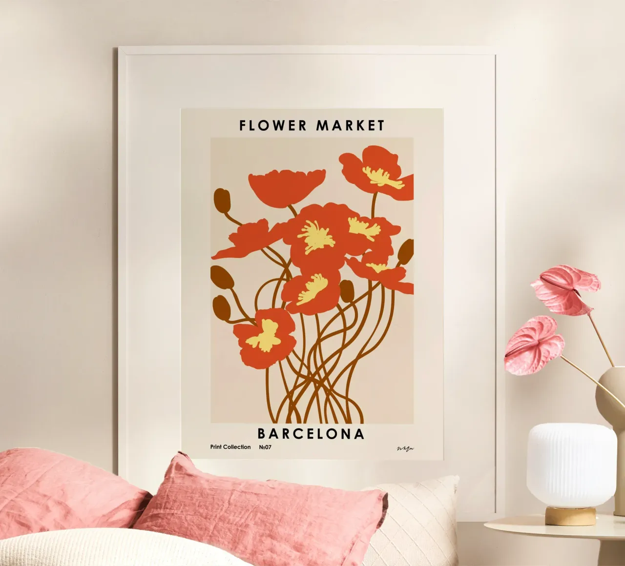 Mercato dei fiori. Barcellona poster con telaio in alluminio da NKTN Design