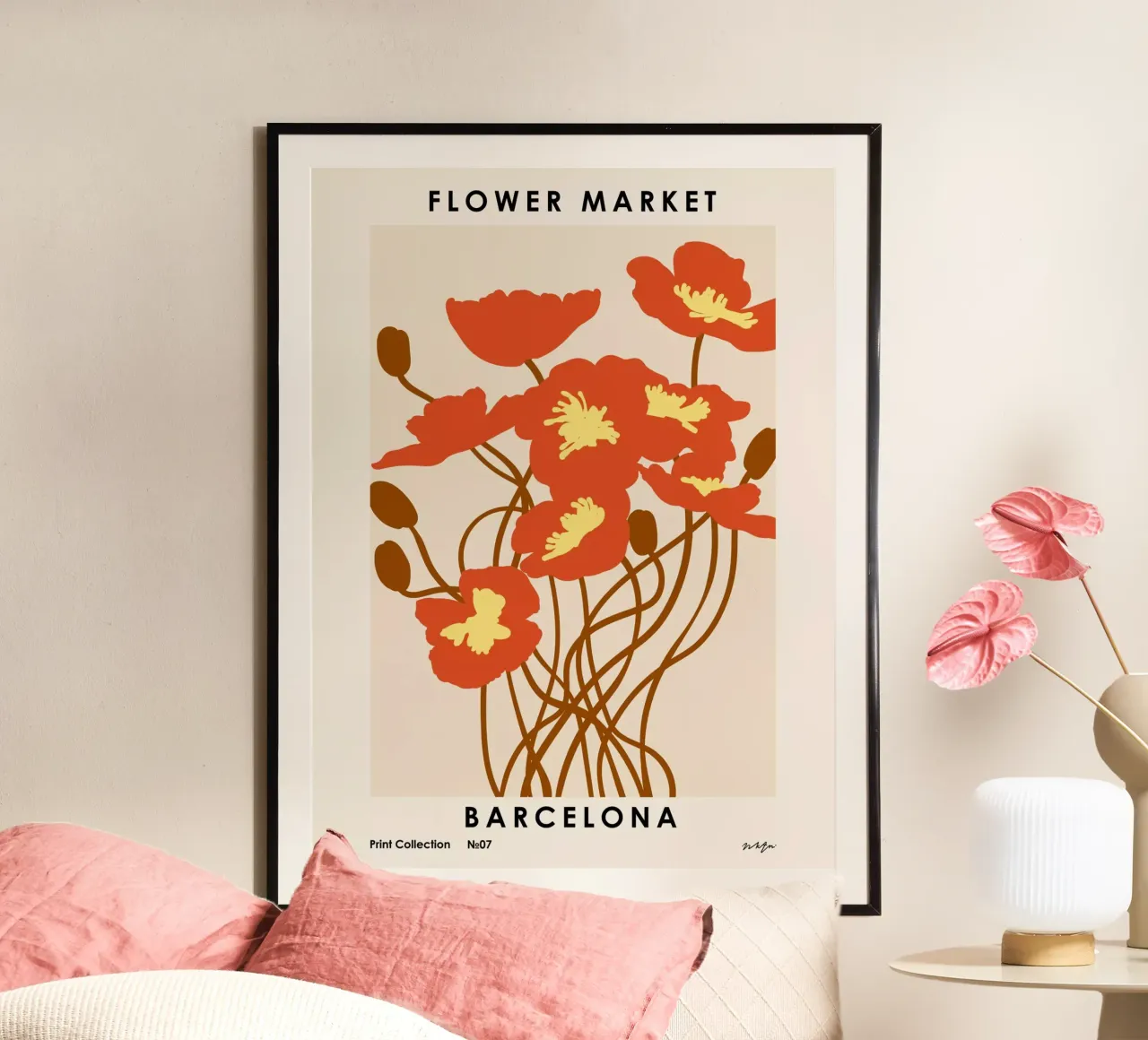 Mercato dei fiori. Barcellona poster con telaio in alluminio da NKTN Design