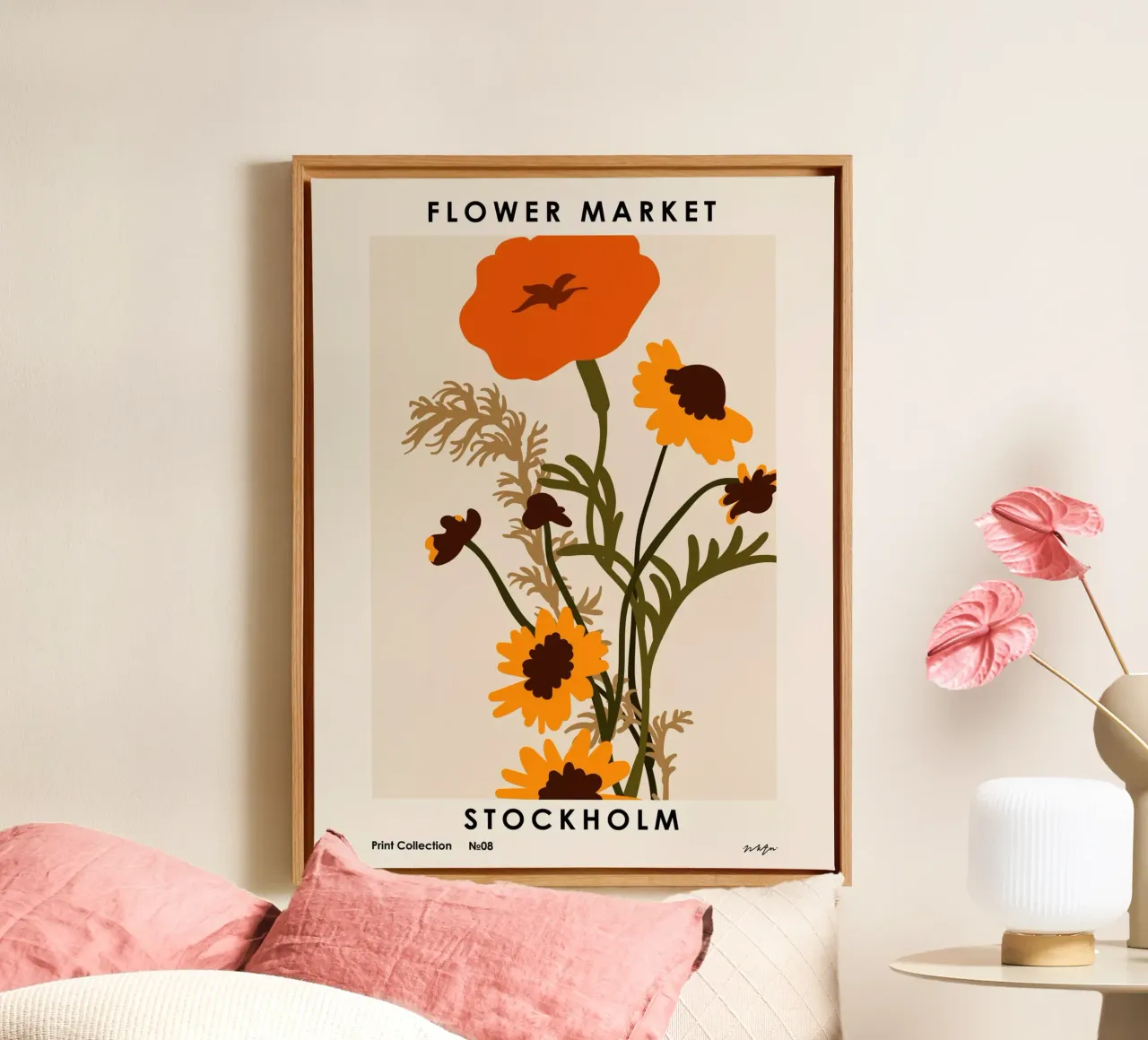 Mercado de las flores. Estocolmo lienzo con Marco flotante de NKTN Design