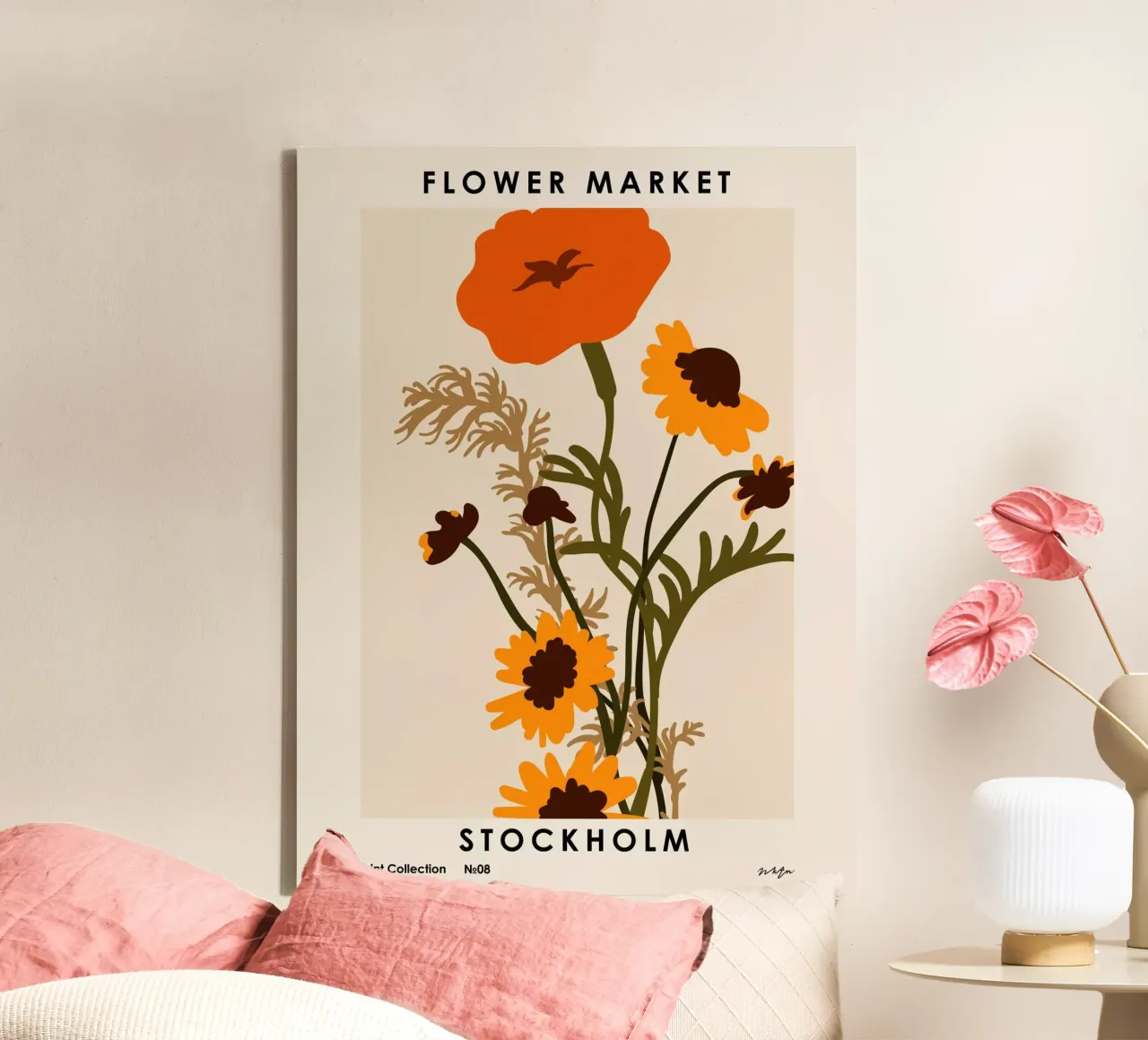 Mercado de las flores. Estocolmo lienzo con Marco flotante de NKTN Design