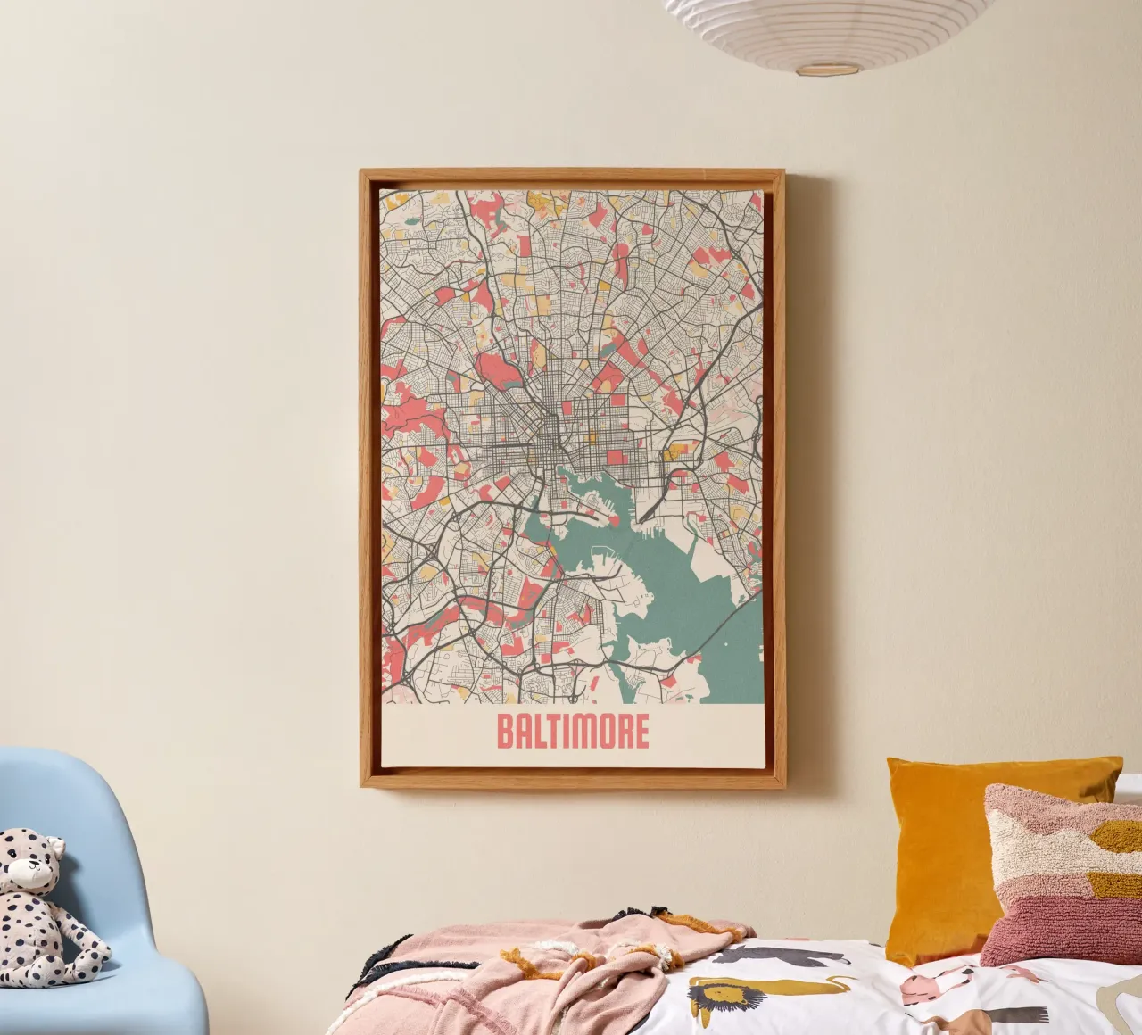 Baltimore City Map - Stijlvolle kunstdruk | FineArt Print canvas met Baklijst van MOOODZART