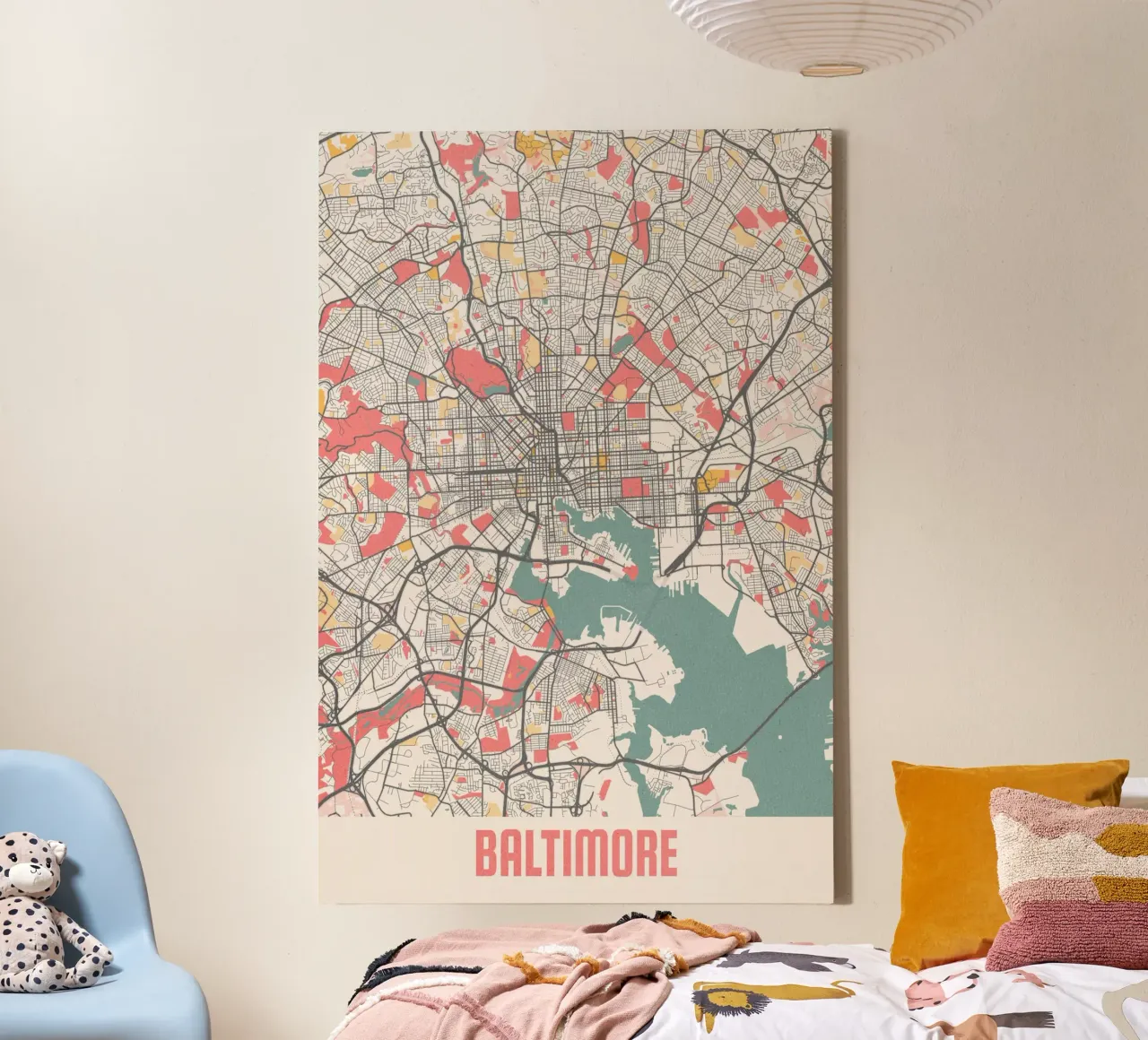 Baltimore City Map - Stijlvolle kunstdruk | FineArt Print canvas met Baklijst van MOOODZART