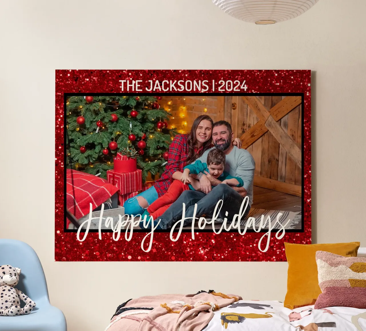 Personalized Happy Holidays Custom Photo Family Name canvas with Floater frame by Shark Printables